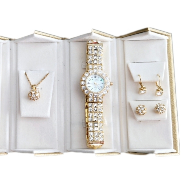 Vintage Main Line Time Crystal Watch, 2 Crystal Earrings Crystal Pendant Set - Picture 1 of 12